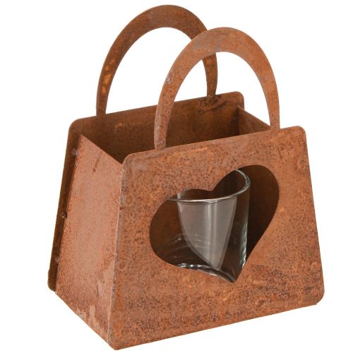 Lykta metallpåse rost med glasinsats H15cm 2st