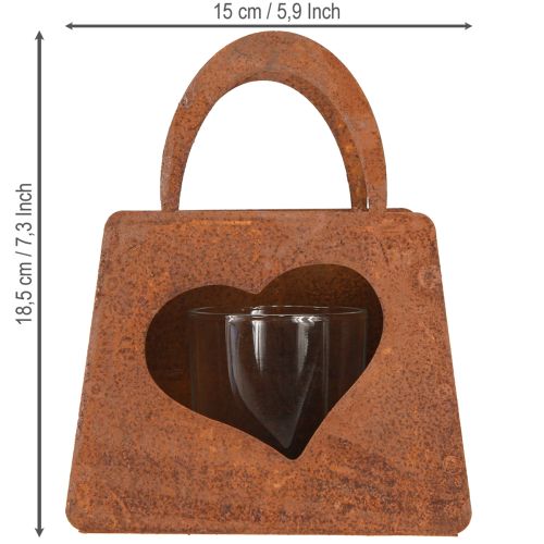 Artikel Lykta metallpåse rost med glasinsats H15cm 2st