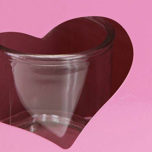 Artikel Lykta i metall med glasinsats rosa hjärta H26cm