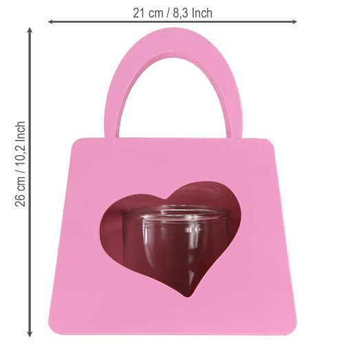 Artikel Lykta i metall med glasinsats rosa hjärta H26cm