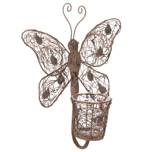 Metalllykta, väggdekoration, fjäril, rostfri yta, 36,5 cm