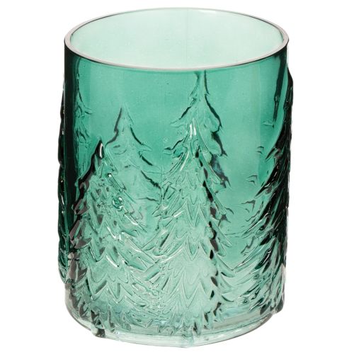 Glasljushållare med granar i relief, juldekoration, 16 cm
