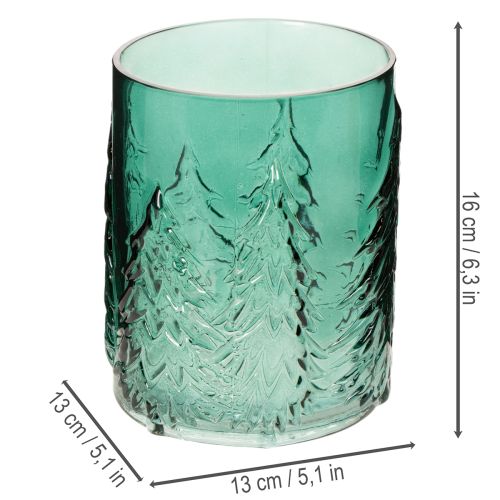Glasljushållare med granar i relief, juldekoration, 16 cm | Floristik24.se
