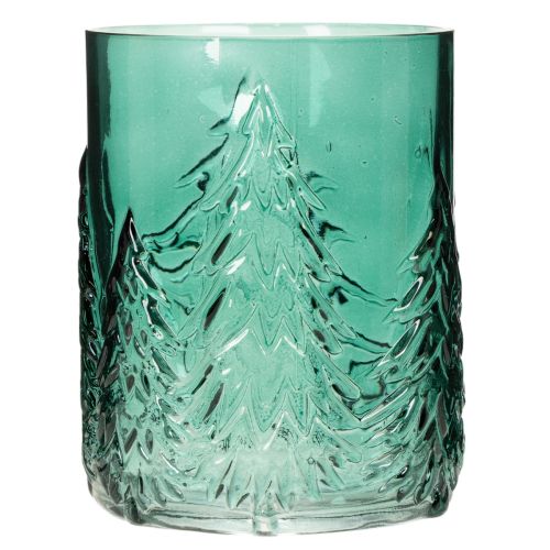 Glasljushållare med granar i relief, juldekoration, 16 cm | Floristik24.se