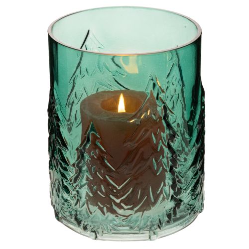 Glasljushållare med granar i relief, juldekoration, 16 cm | Floristik24.se