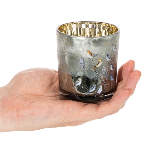 Glasljushållare med fågel- och snöflingemotiv, 8 cm, 2 stycken | Floristik24.se