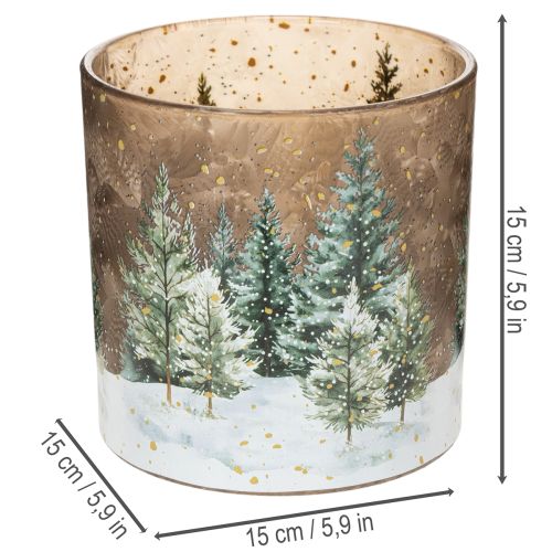 Glasljushållare med granskogsmotiv, vinterdekoration, 15 cm | Floristik24.se