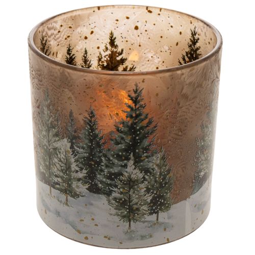 Glasljushållare med granskogsmotiv, vinterdekoration, 15 cm | Floristik24.se