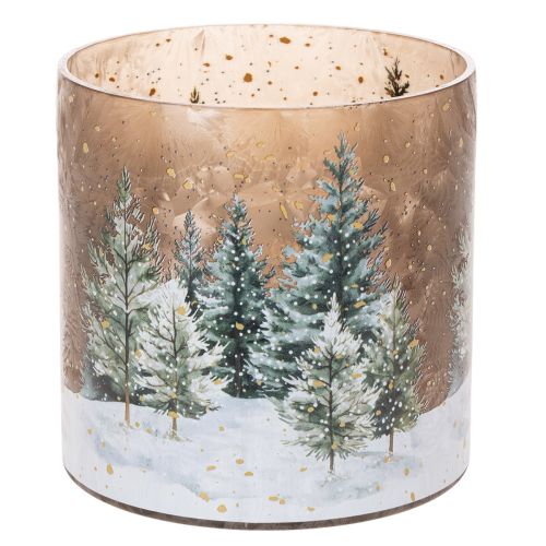 Glasljushållare med vinterskog i snö, juldekoration, 20 cm köpa | Floristik24.se