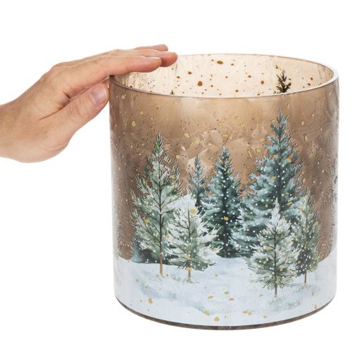 Glasljushållare med vinterskog i snö, juldekoration, 20 cm | Floristik24.se