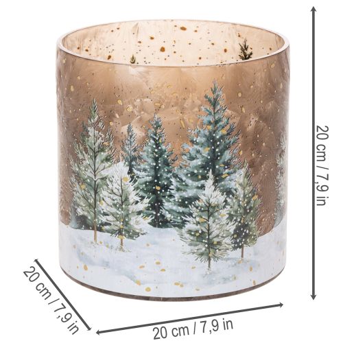 Glasljushållare med vinterskog i snö, juldekoration, 20 cm | Floristik24.se