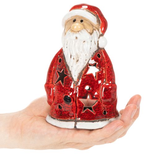 Jultomten dekorativ figur som värmeljushållare med stjärnor, bordsdekoration, 15 cm