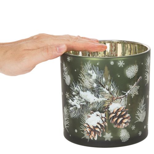 Glasljushållare med kottar och snöflingor, 15 cm | Floristik24.se