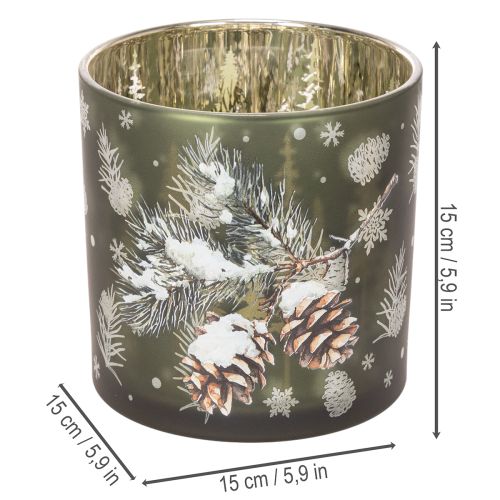 Glasljushållare med kottar och snöflingor, 15 cm | Floristik24.se