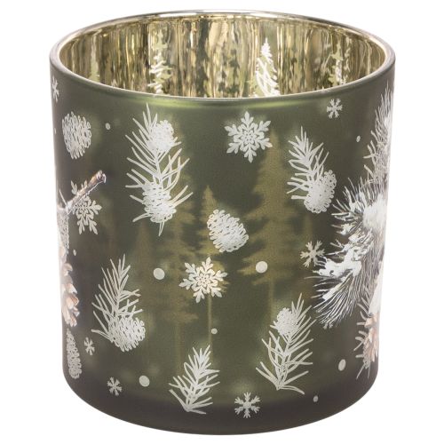 Glasljushållare med kottar och snöflingor, 15 cm | Floristik24.se