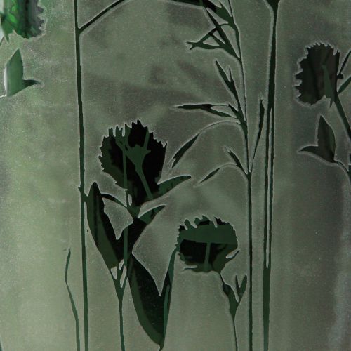 Artikel Lykta av vitt glas med grönt ängsmotiv H18cm