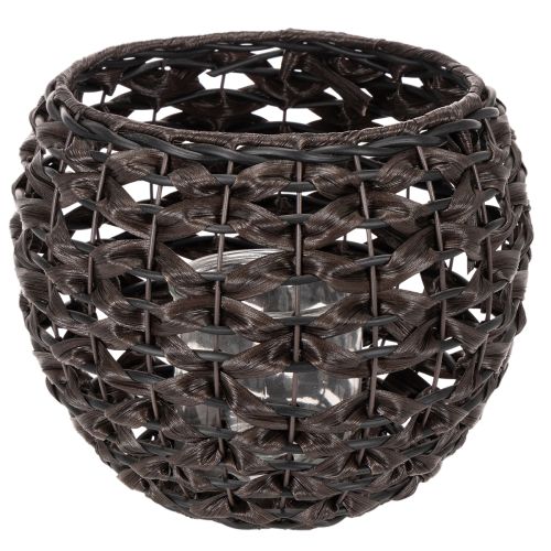 Vävd värmeljushållare, svart och brun, sommardekoration, Ø31cm H25cm
