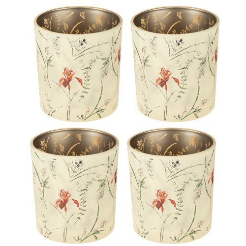 Artikel Dekorativ glaslykta med blommotiv för stämningsfulla heminredningsdetaljer, 8 cm, 4 stycken.
