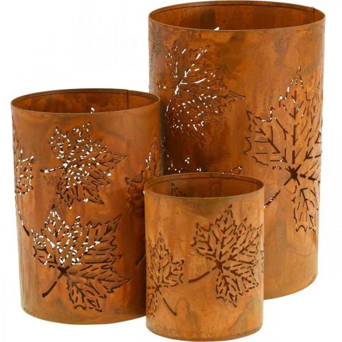 Artikel Höstdekoration lykta rost utseende H20/15/10cm set om 3