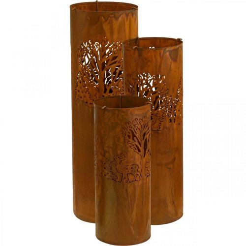Floristik24 Ljusstake rostlook dekoration rådjur 30/38,5/45 cm set om 3