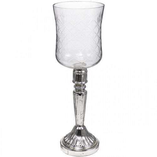 Floristik24 Lykta glas ljus glas antik look klar, silver Ø11,5cm H34,5cm