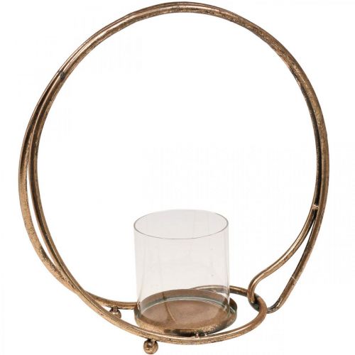 Lykta metall ljusstake gyllene glas Ø33cm