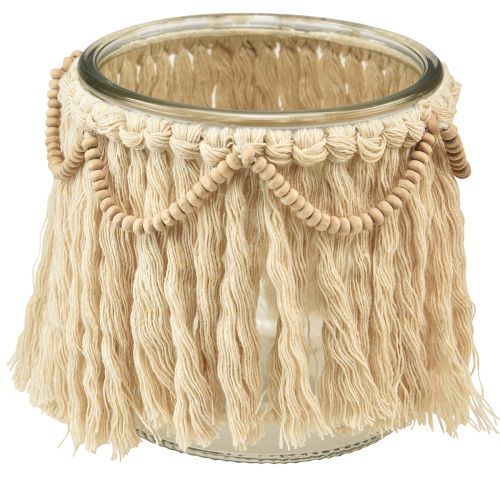 Artikel Lykta Glasfransar Makrame Cream Boho Ø9,5cm 4st