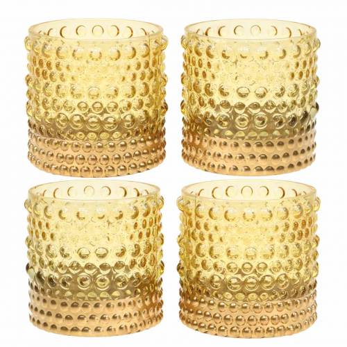 Floristik24 Lykta av glasgult, guld Ø8,5cm H8cm 4st