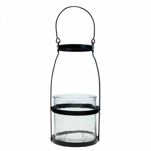 Lykta glas med handtag ljusstake svart H25cm