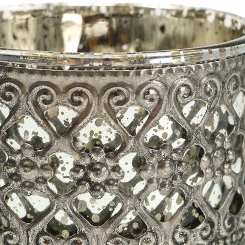Floristik24 Lykta glas med orienteringsmönster silver Ø7,5cm H8cm