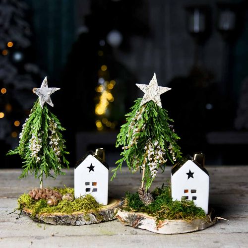 Floristik24 Lykthus keramiskt ljushus för värmeljus vit, guld 10cm 3st
