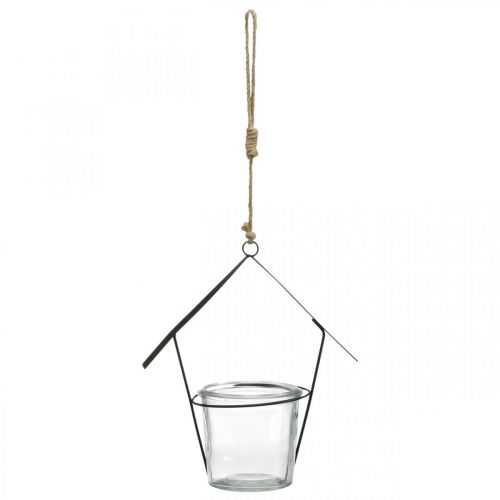 Artikel Lykthus, värmeljushållare för upphängning, metalldekoration, glas H21,5cm 2st