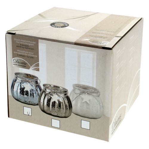 Floristik24 Lykta ljusblå med LED-ljus Ø11cm H10cm