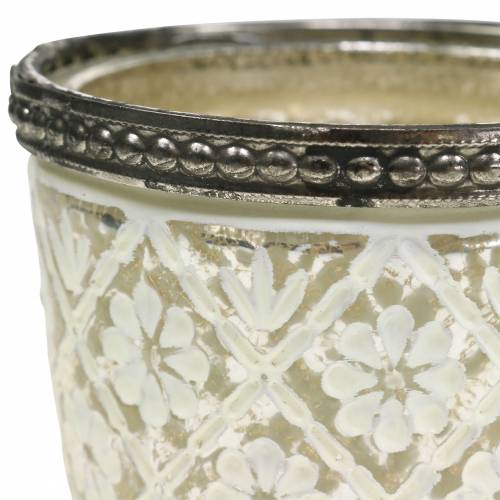 Floristik24 Lykta bonde silver blommig Ø7.5cm H7.5cm 2st