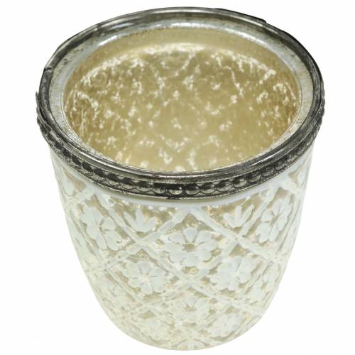 Floristik24 Lykta bonde silver blommig Ø7.5cm H7.5cm 2st