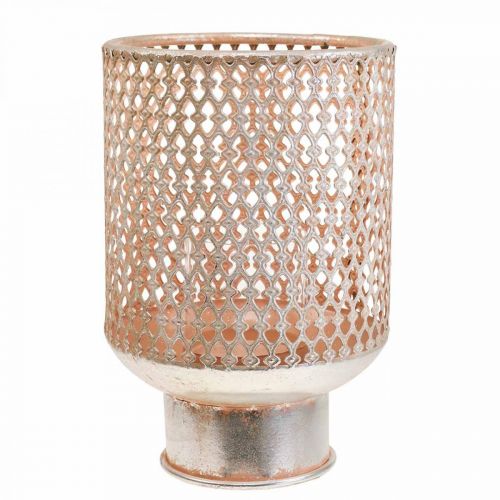 Lykta metall ljusstake glas silver rosa Ø18cm H27cm