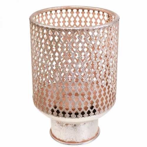 Artikel Lykta metall ljusstake glas silver rosa Ø18cm H27cm