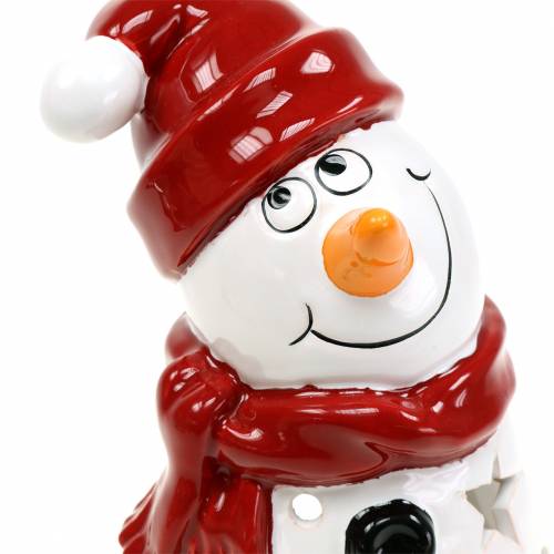 Floristik24 Lykta snögubbe röd hatt 20cm