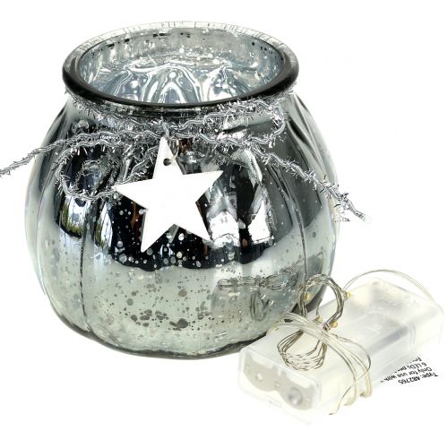 Floristik24 Silverlykta med LED-ljus Ø11cm H10cm