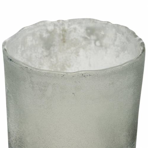 Floristik24 Glaslykta grå frostat Ø8,5cm H9,5cm