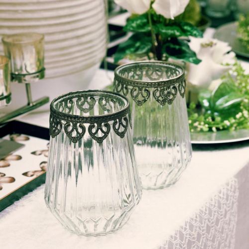 Floristik24 Lykta vintage, ljusglas med metalldekor Ø11,5cm H15cm