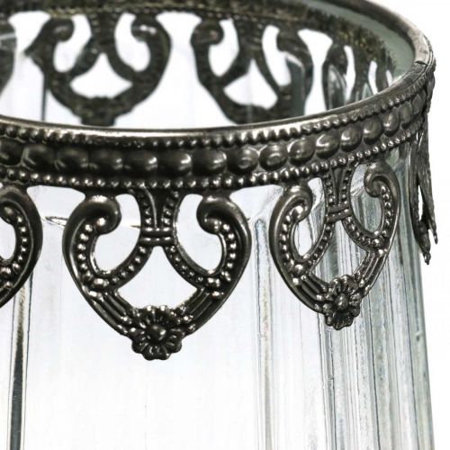 Floristik24 Lykta vintage, ljusglas med metalldekor Ø11,5cm H15cm