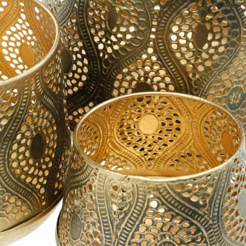 Floristik24 Orientaliskt lyktset, metalllykta, gyllene ljusdekoration, rustik Ø25/19/14cm H23,5/17/12,5cm