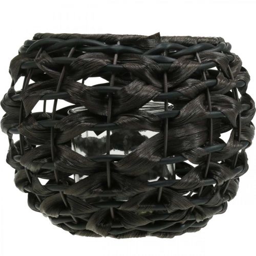 Artikel Lykta flätat svart, brunt rottingljusglas Ø23cm H18cm