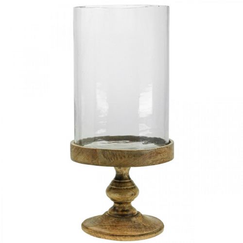 Floristik24 Lykta glas på träbotten dekorativt glas antik look Ø22cm H45cm