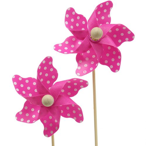 Floristik24 Dekorativ väderkvarn med prickar rosa Ø8cm 12p