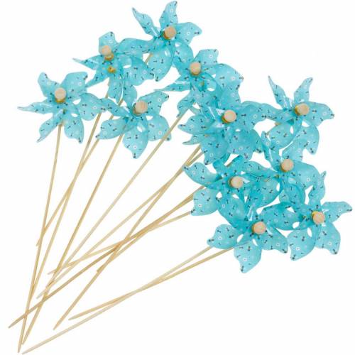 Floristik24 Väderkvarn pinwheel bin turkos Ø8,5cm sommardekoration trädgård 12st