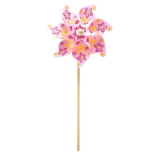 Floristik24 Pinwheel on a pinne väderkvarn dekoration rosa gul Ø30,5cm 74cm
