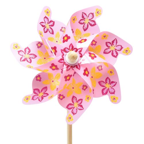 Floristik24 Pinwheel on a pinne väderkvarn dekoration rosa gul Ø30,5cm 74cm