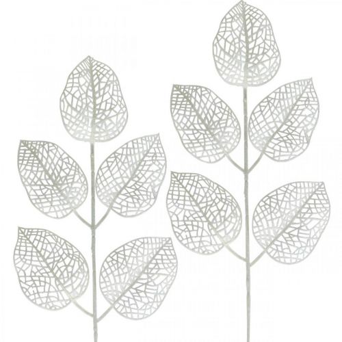 Artikel Vinterdekoration, deco blad, konstgjord gren vit glitter L36cm 10st